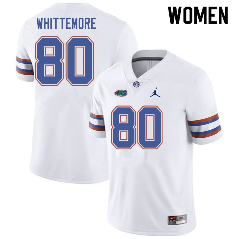 NCAA Florida Gators Trent Whittemore Women's #80 Jordan Brand White Stitched Authentic College Football Jersey UCT1164MX